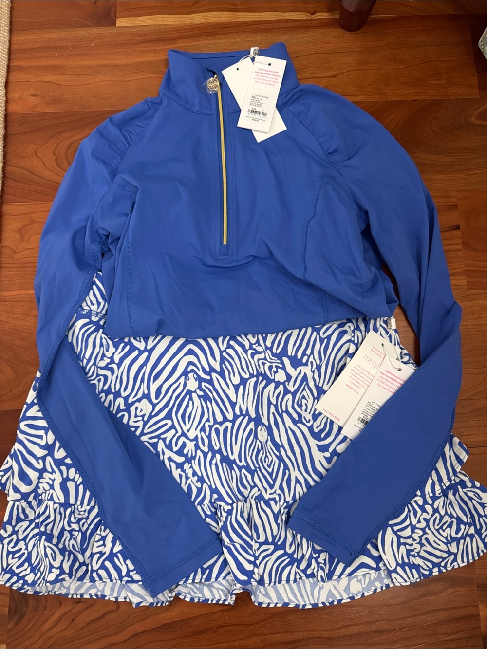 Royal Blue Quarter-Zip Rash Guard with Printed Skirt BUNDLED